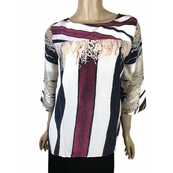 Figue Size S 'Aidia' Blouse Top Silk Red Blue White Elbow Sleeves - Picture 1 of 6